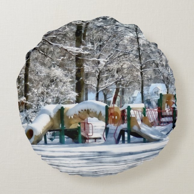 Winterspielplatz Rundes Kissen (Rückseite)