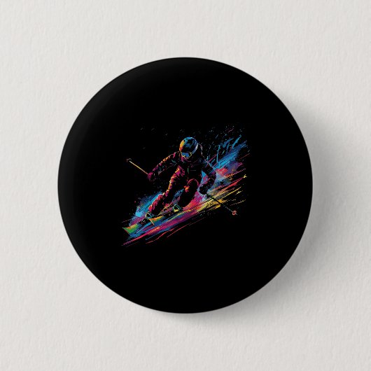 Wintersport Alpin Farbspritzer Skifahrer Schnee Sk Button (Vorderseite)