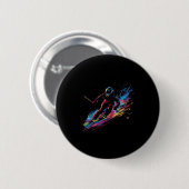 Wintersport Alpin Farbspritzer Skifahrer Schnee Sk Button (Vorne & Hinten)