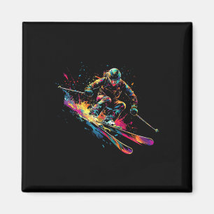 Wintersport Alpin Farbspritzer Skifahrer Schnee Sk Magnet