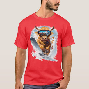 Wintersport Highland Cow Snowboardfahren vintage v T-Shirt