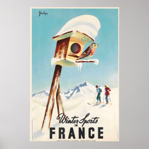 Wintersport in Frankreich Vintage-Skiplakat Poster
