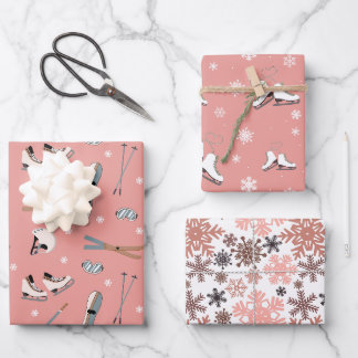 Wintersport in Rosa und Weiß Geschenkpapier Set