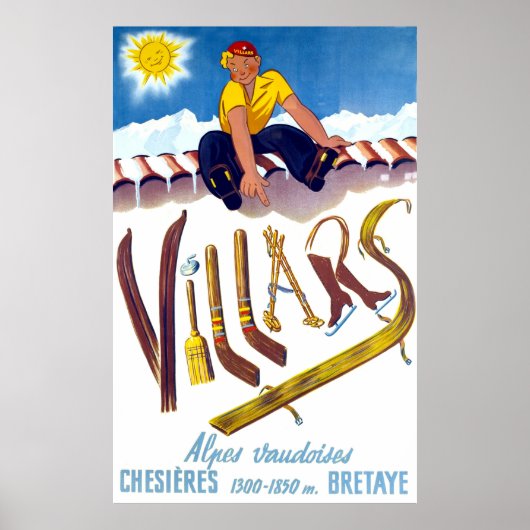 Wintersport in Villars, Schweiz, Vintag Poster (Vorne)