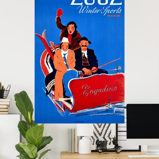 Wintersport in Zuoz, Engadin, Schweiz Poster (Heimbüro)