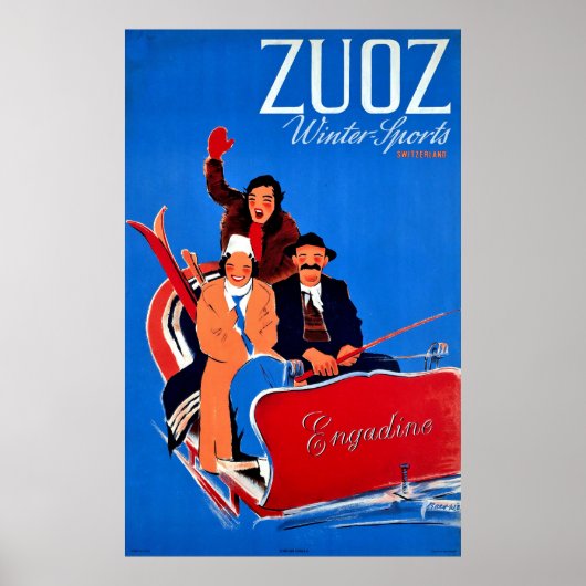 Wintersport in Zuoz, Engadin, Schweiz Poster (Vorne)