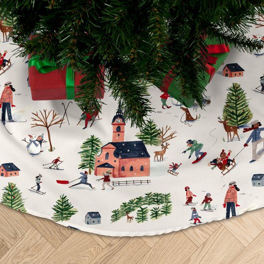 Wintersport-Landschaft im Gesamtdruck Polyester Weihnachtsbaumdecke