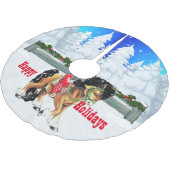 Wintersport Pferd und Zaun glückliche Ferien Polyester Weihnachtsbaumdecke (Schrägansicht)