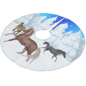 Wintersport Pferde und Schneebäume Weihnachten Polyester Weihnachtsbaumdecke (Schrägansicht)