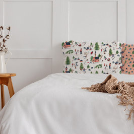 Wintersport-Rosa-Skilandschaft im Großbild Kissenbezug