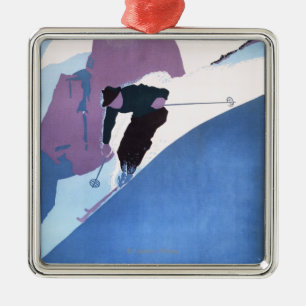 Wintersport-Ski-Werbeposter Silbernes Ornament