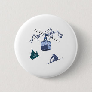 Wintersport Skifahren Schneeszene Vintage-Skigebie Button