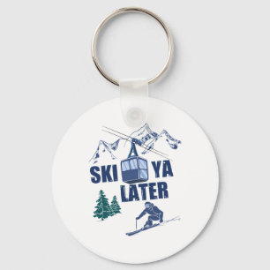 Wintersport Skifahren Schneeszene Vintage-Skigebie Schlüsselanhänger