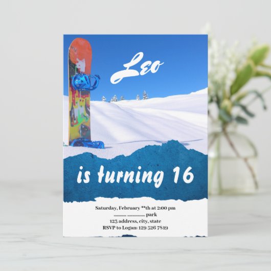 Wintersport Snowboarden Einladung zum Geburtstag (Stehend Vorderseite)