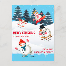 Wintersport Snowmen Illustration Frohe Weihnachten