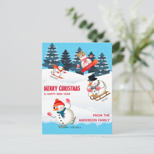 Wintersport Snowmen Illustration Frohe Weihnachten (Stehend Vorderseite)