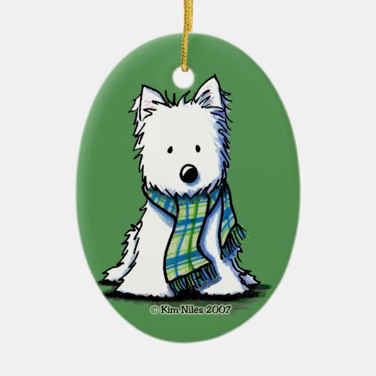 Wintersportarten Scarf Westie Keramik Ornament (Vorne)