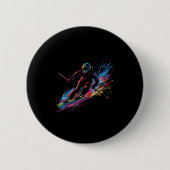 Wintersports Alpine Paint Splash Skier Snow Ski Gi Button (Vorderseite)