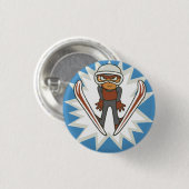 Wintersportski Jumper Flair Pinback Button (Vorne & Hinten)
