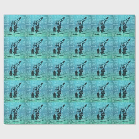 Wintersportthema Snowboarden Grün und Blau Geschenkpapier (Flach)