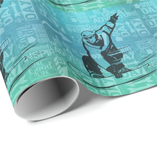 Wintersportthema Snowboarden Grün und Blau Geschenkpapier (Rolleneckpunkt)