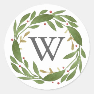 Wintersprigs-mit Monogramm Weihnachtsaufkleber Runder Aufkleber