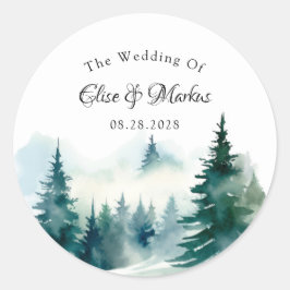 Winterspruce Weihnachtsbaumlandschaft Hochzeit Runder Aufkleber