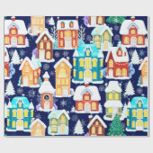 Winterstadt mit viktorianischen Häusern. Weihnacht Geschenkpapier (Flach)