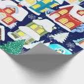 Winterstadt mit viktorianischen Häusern. Weihnacht Geschenkpapier (Ecke)