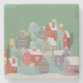 Winterstadt Weihnachten Steinuntersetzer (Vorderseite)
