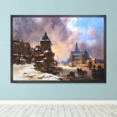 Winterstadtbild mit Frost River Classic Art Leinwanddruck (Insitu (Holzboden))