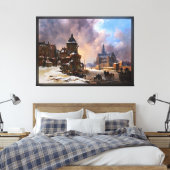 Winterstadtbild mit Frost River Classic Art Leinwanddruck (Insitu (Schlafzimmer))