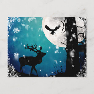 Winterstag Moon Owls Postkarte   Mystischer Wald