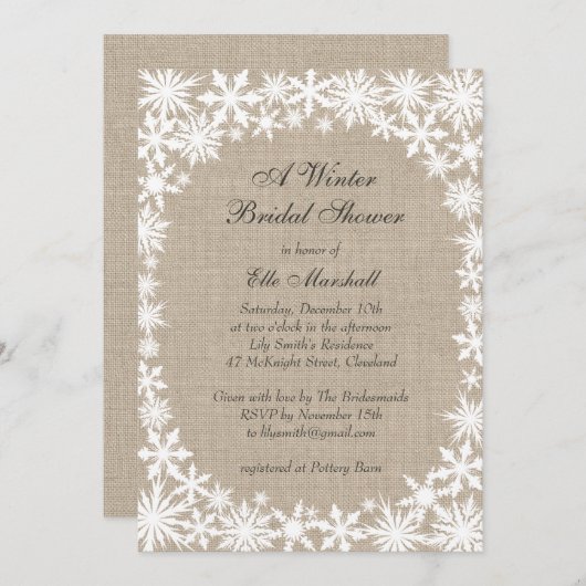 Winterstand auf Burlap Bridal Dusche Einladung (Vorne/Hinten)