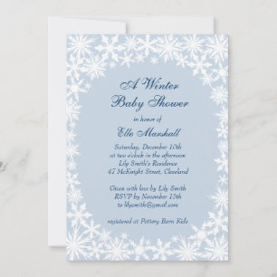 Winterstand auf Icy Blue Baby Dusche Einladung