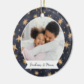 Winterstars Doppelseitiges Personalisiertes Foto Keramik Ornament (Links)