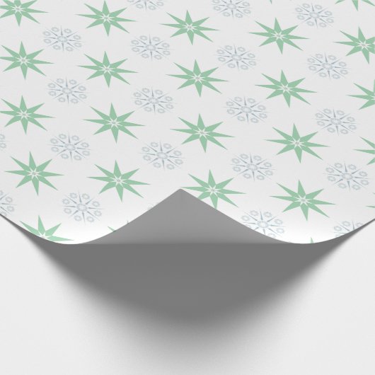Winterstars und Schneeflocken Muster Weiß Geschenkpapier (Ecke)