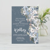 Winterstaubblauer Blütenschnee Hochzeit Einladung (Stehend Vorderseite)