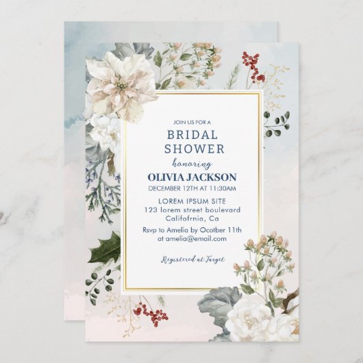 Winterstaubblauer Schnee im Brautparty der Liebe Einladung (Vorne/Hinten)