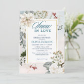 Winterstaubblauer Schnee im Brautparty der Liebe Einladung (Stehend Vorderseite)