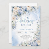 Winterstaubblauer und Elfenbein-Blume Hochzeitsbru Einladung (Vorne/Hinten)