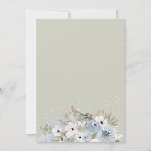 Winterstaubblaues, blumengrünes Brautparty Einladung (Rückseite)
