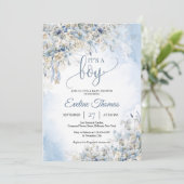 Winterstaubblumen, weiße Rosen. Ein Junge Einladung (Stehend Vorderseite)