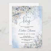 Winterstaubblumen, weiße Rosen. Ein Junge Einladung (Vorne/Hinten)