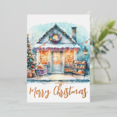 Winterszene Frohe Weihnachten Gold Folien Feiertagskarte (Stehend vorne)