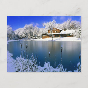 Winterszene, Haus am See Postkarte