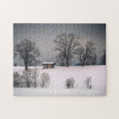 Winterszene, Hügel und Bäume, Hütte Puzzle (Horizontal)