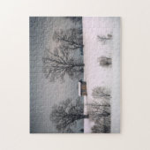 Winterszene, Hügel und Bäume, Hütte Puzzle (Vertikal)