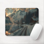 Winterszene mit Gebäude aus Holz Mousepad (Mit Mouse)
