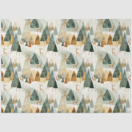 Winterszene mit Hirsch Seidenpapier (Vorderseite)